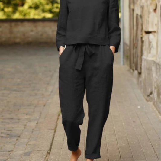 Solid Color Casual Top And Pants Suit