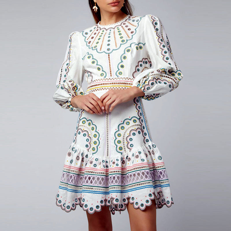 Embroidered Puff- Sleeve Dress