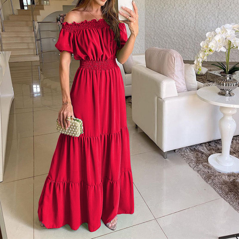 Off-Shoulder Puff-Sleeve Maxi