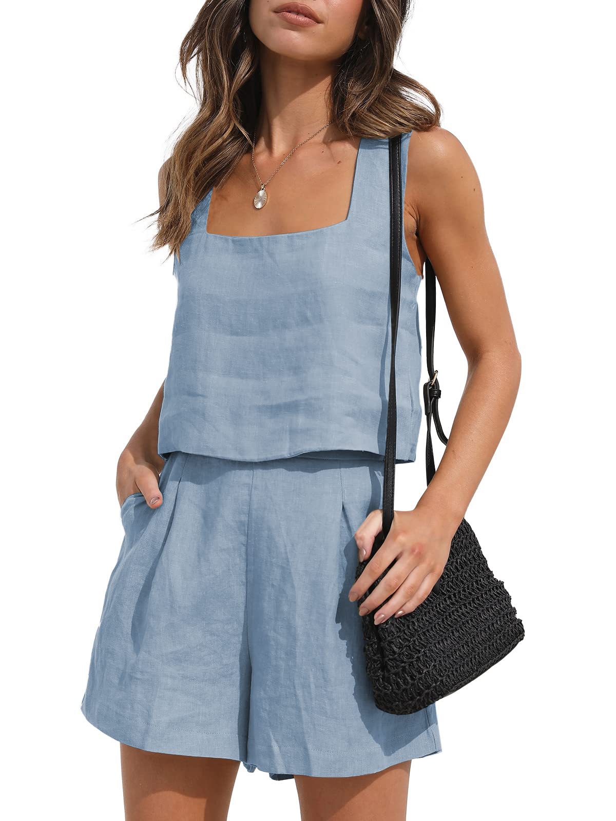 Linen crop-top and shorts set