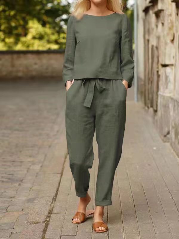 Solid Color Casual Top And Pants Suit