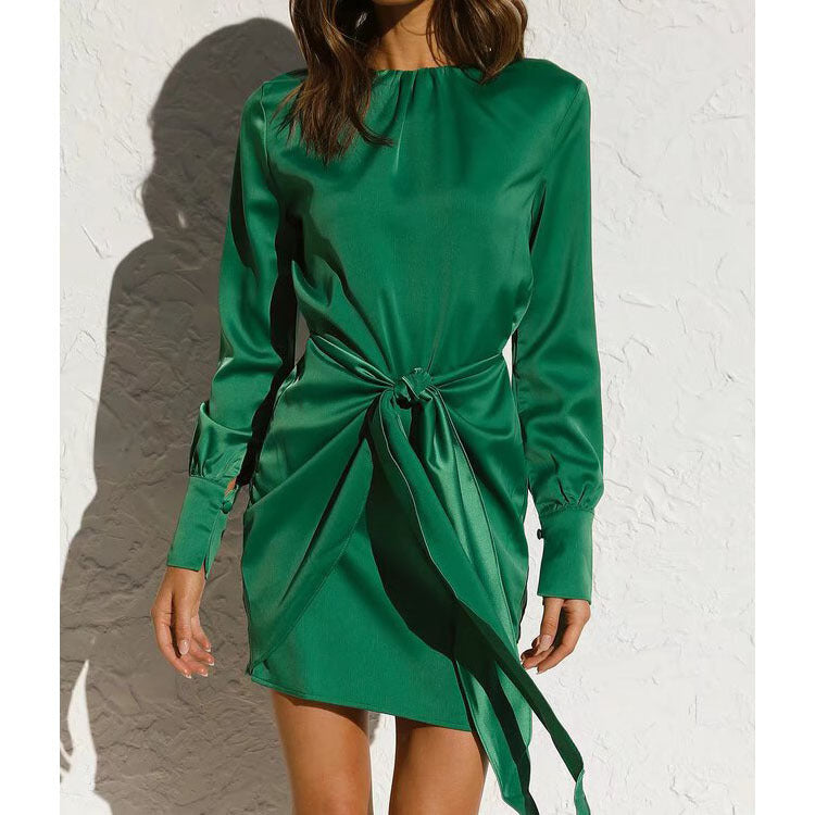 Satin Long Sleeved Dress