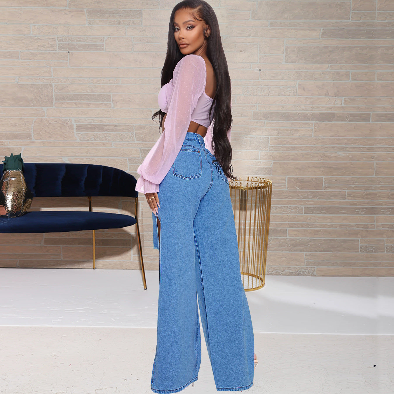 Side-Slit High-Waist Jeans