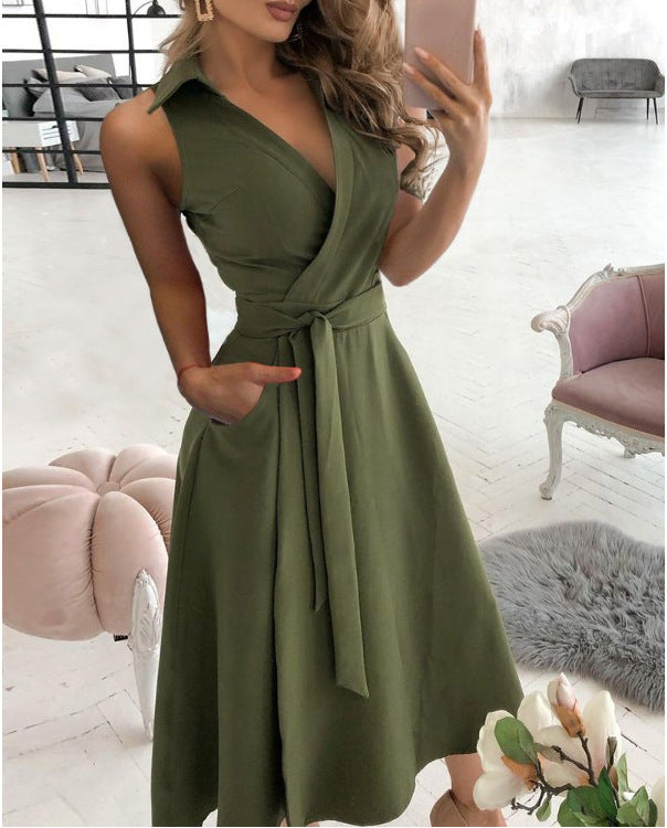 V-Neck Mid Length Dress