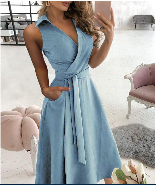 V-Neck Mid Length Dress