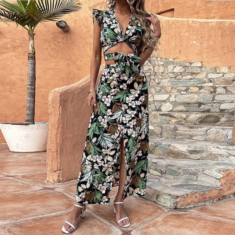 Printed Crop and Skirt Set