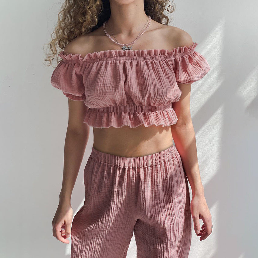 Linen Off-shouldered Top and Pants Set