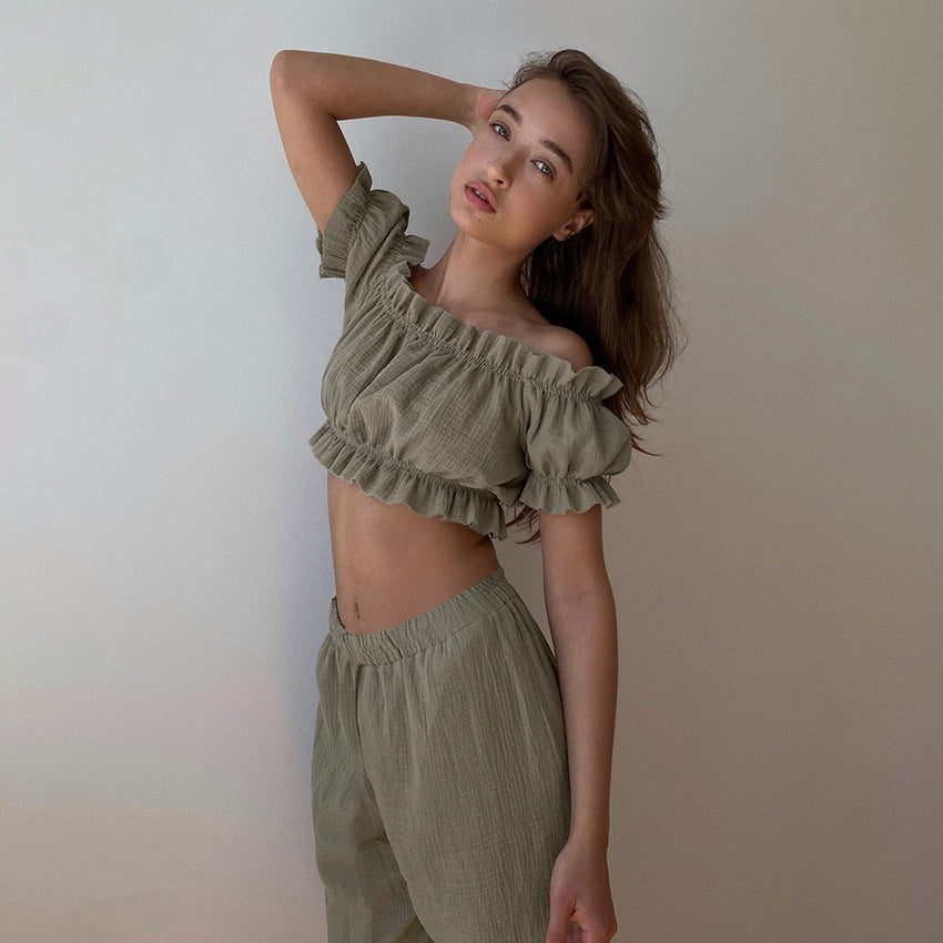 Linen Off-shouldered Top and Pants Set