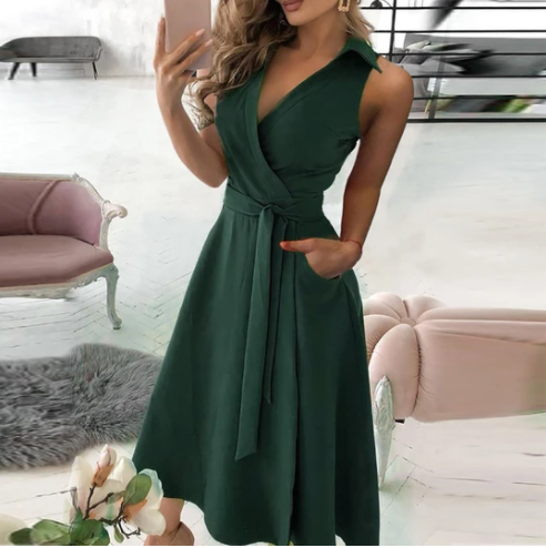 V-Neck Mid Length Dress