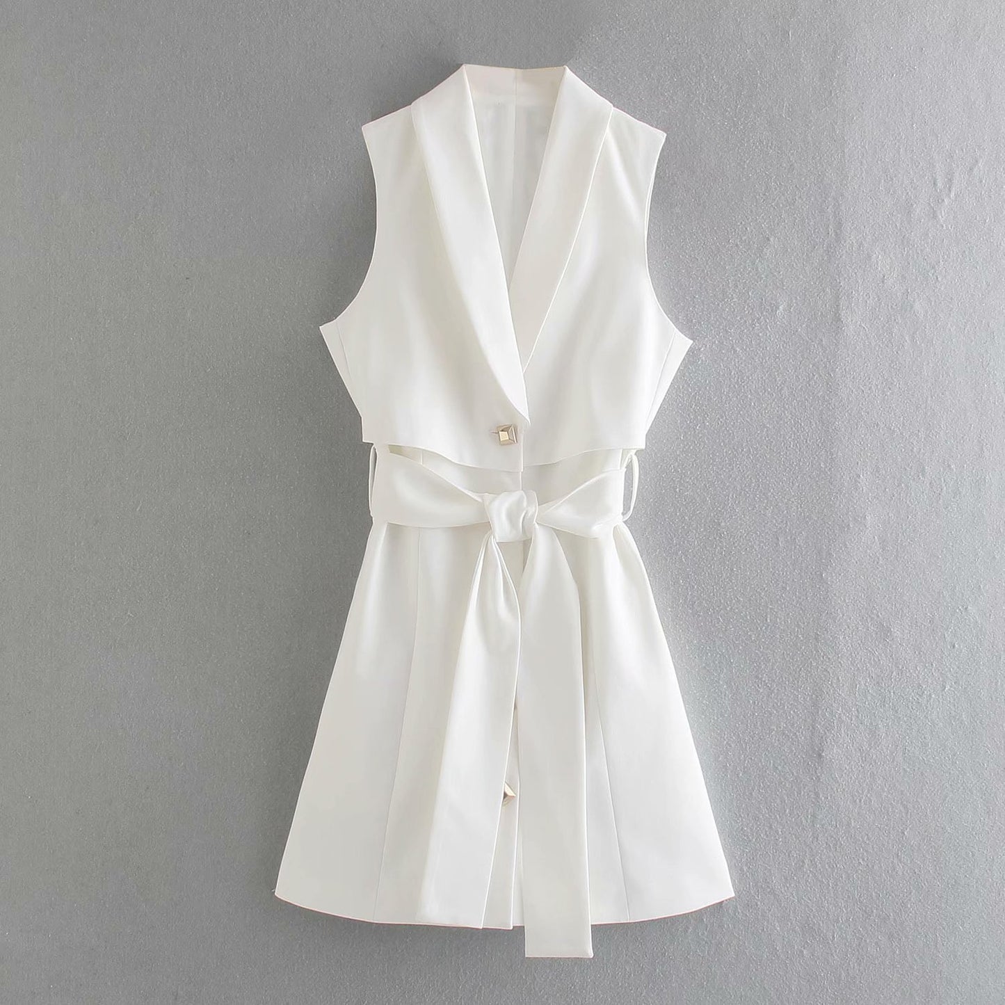 V-neck Sleeveless Buttoned Waist Dress