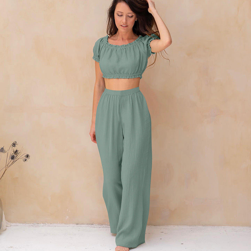 Linen Off-shouldered Top and Pants Set