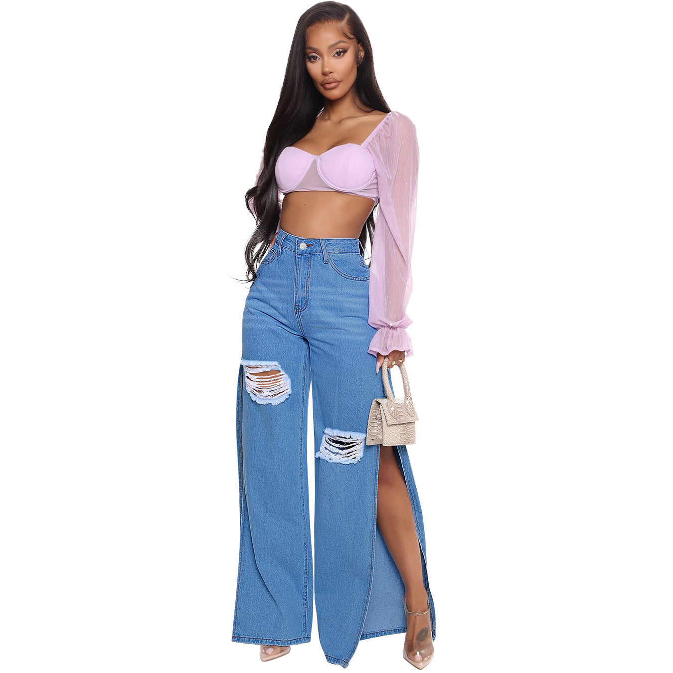 Side-Slit High-Waist Jeans