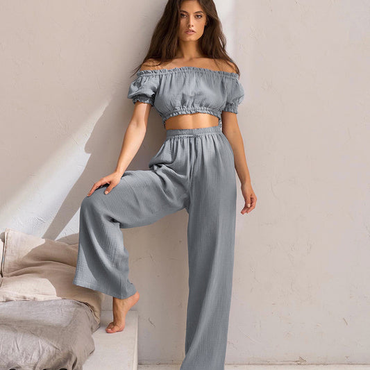 Linen Off-shouldered Top and Pants Set