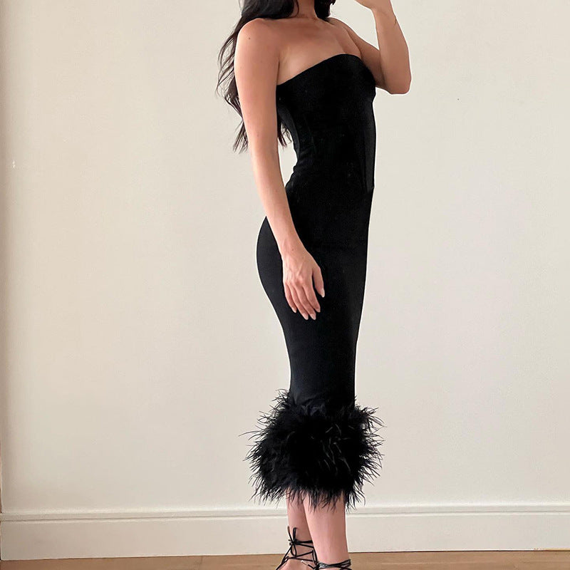 Tube Dress with Feather Edge