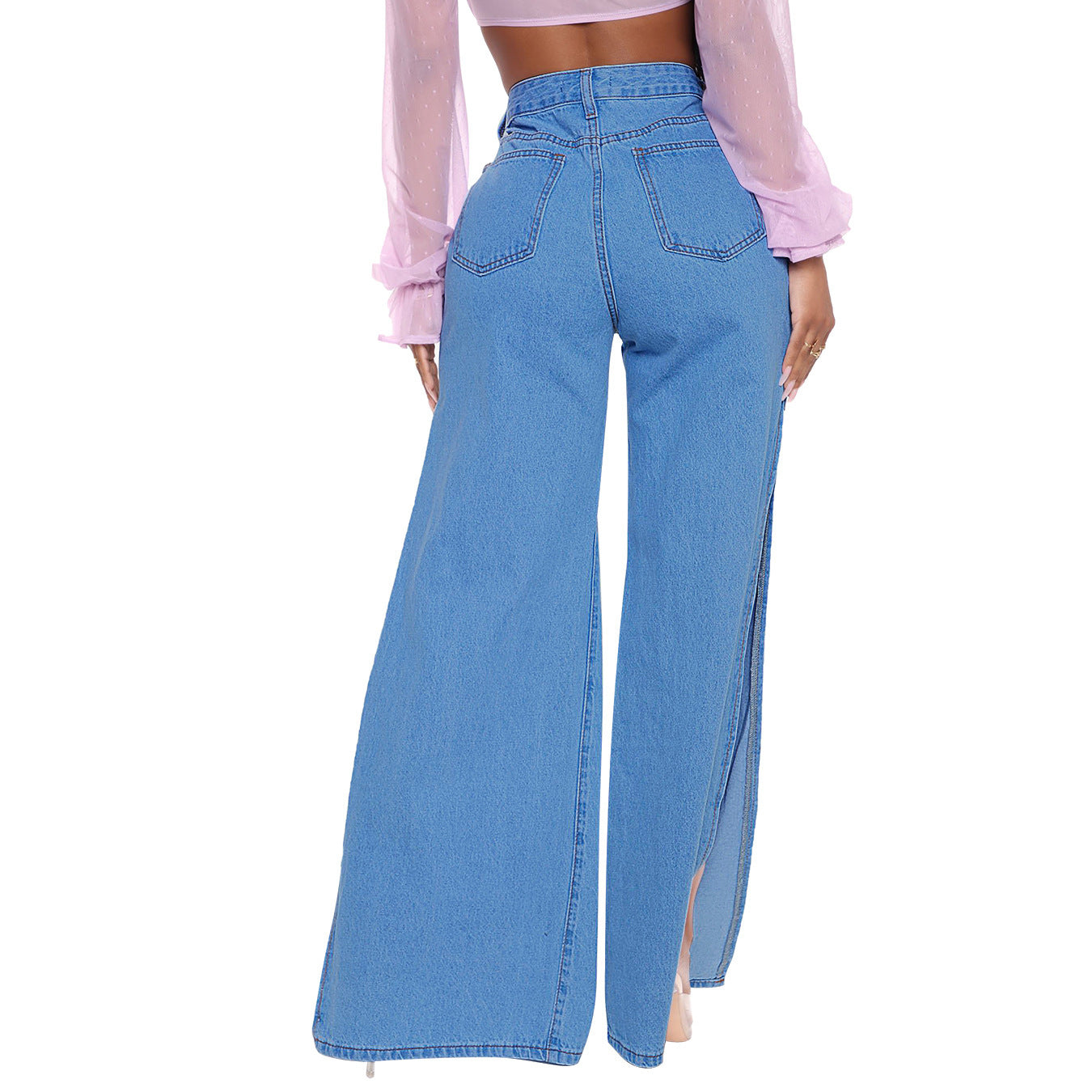 Side-Slit High-Waist Jeans