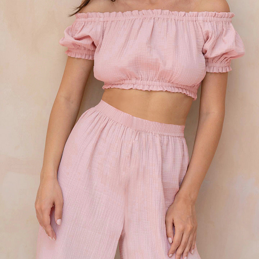 Linen Off-shouldered Top and Pants Set