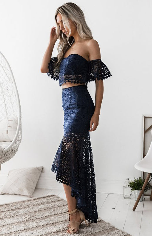 Off Shoulder Lace Skirt Set