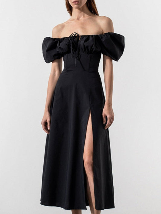 Off-the-shoulder Satin Maxi Dress